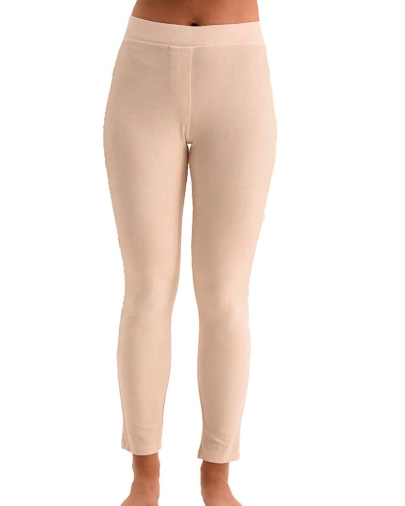 Front of a model wearing a size XL High Rise Jegging In Beige in Beige by french kyss. | dia_product_style_image_id:354448